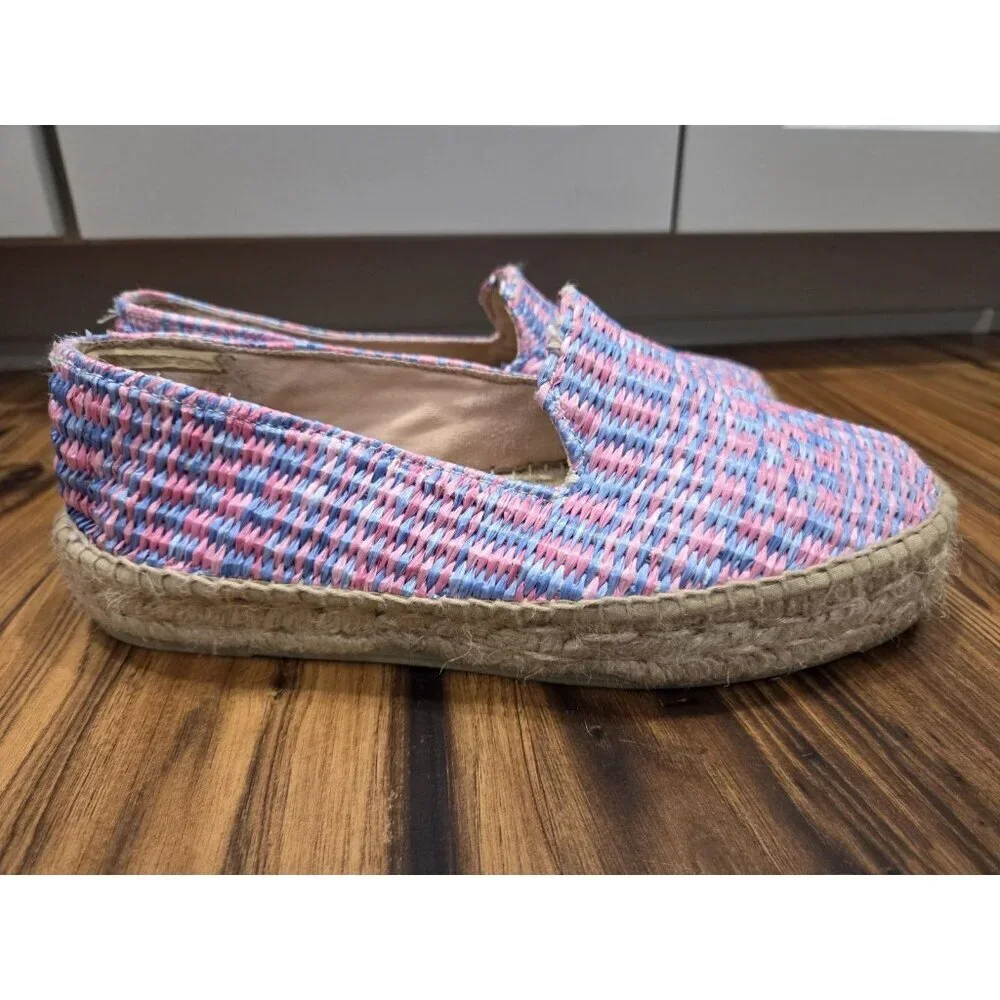 Manebí Platform Espadrilles Pink Blue Woven Raffia Slip On EU 39 US 8.5